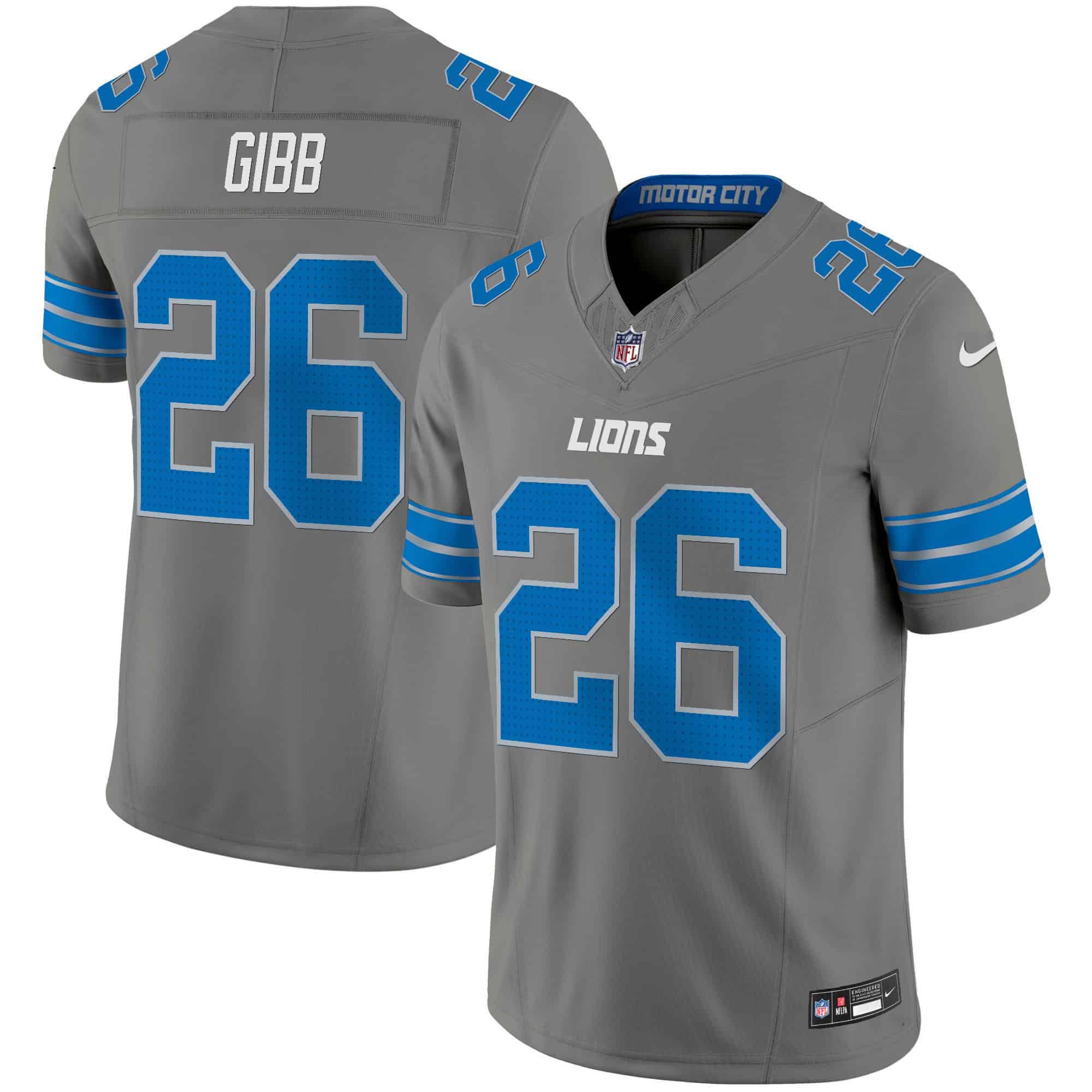 Men Detroit Lions #26 Gibb Grey 2024 Nike Vapor Limited NFL Jersey